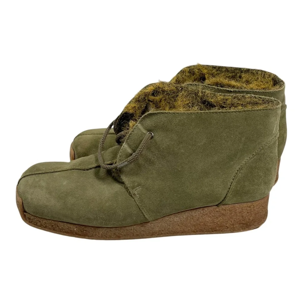 Aquatalia 8 Green Suede Weatherproof Faux Fur Lined Ankle Boots Gorpcore Cabin‎